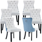 Modern Dining Chairs Set of 6, Tufted Upholstered Dining Room Chairs with Nailhead, PU Leather Front & Velvet Back, Solid Wood Legs, Kitchen Chairs, Sillas de Comedor (White & Light Blue)