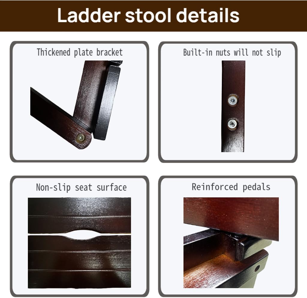 3 Step Stool Wooden Folding Ladder Chair Thickened Library Stair Chair Portable Light Garden Tool Ladder Maximum Load 337bl