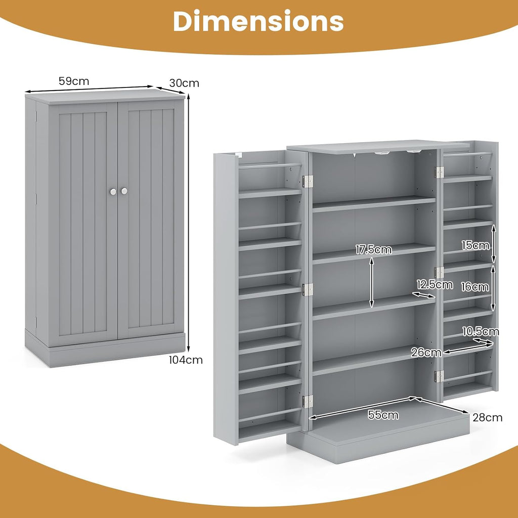 TANGZON 41"/47" Kitchen Cupboard, Kitchen Pantry Cabinet with Doors & Adjustable Shelves, Space Saving Larder Storage Cupboard Organiser for Dining Room Living Room Entryway (60 x 30 x 104cm, Grey)