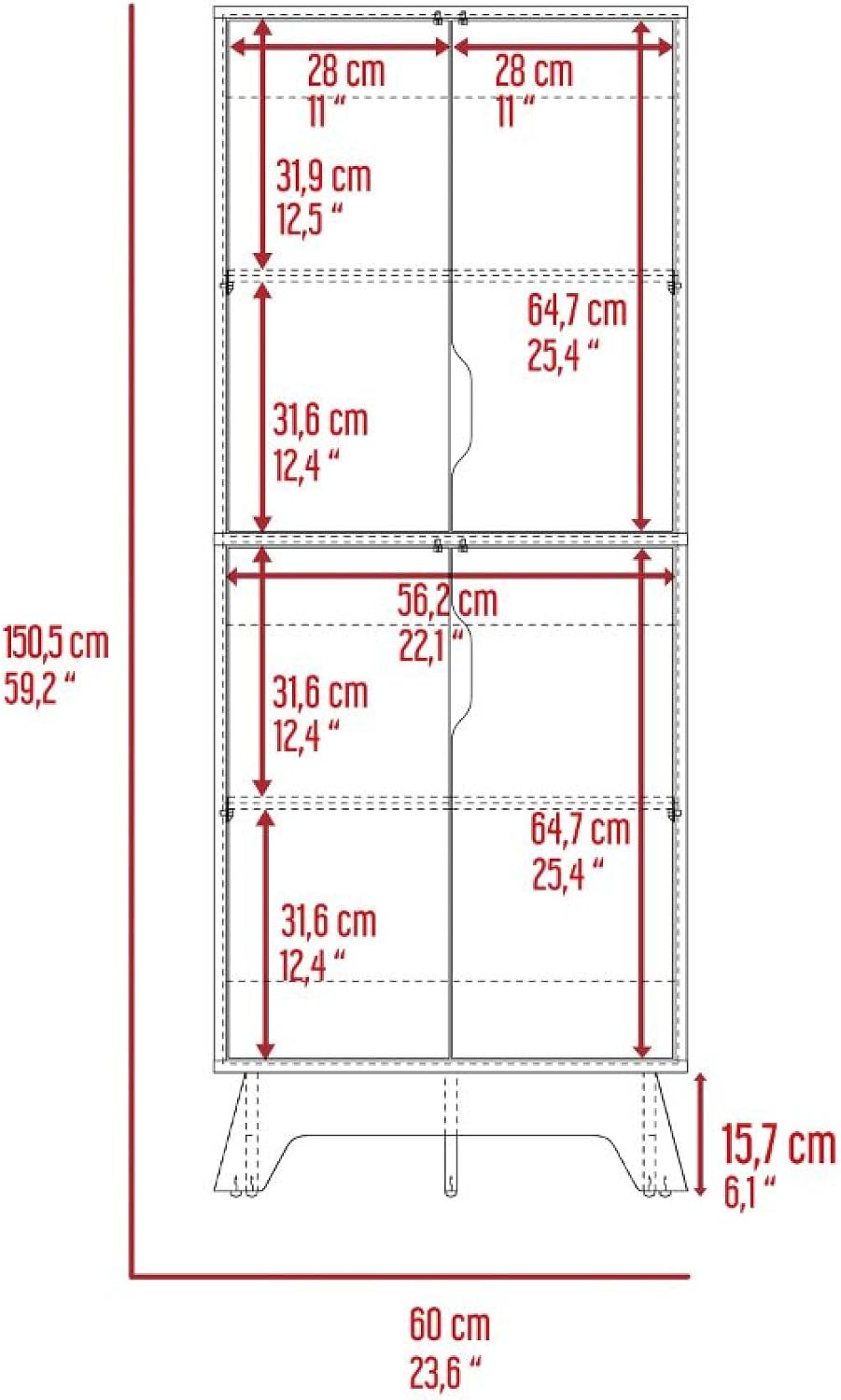 Pamplona Double Kitchen Pantry, Double Door, Four Legs, Four Shelves -Light Oak/White