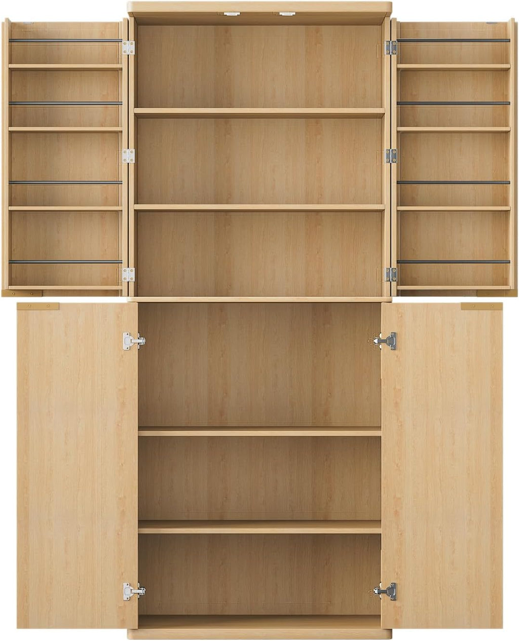 Modern Fluted Wood Pantry Cabinet with 6 Adjustable Shelves & 8 Door-Mounted Spice Racks - Wall-Secure Storage Organizer for Kitchen, Dining, Living Room (Oak)