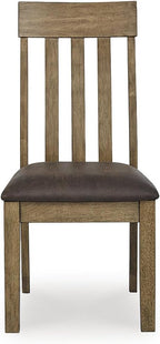 Signature Design by Ashley Vallister Dining Chairs Set of 2, Light Brown | Solid wood frame, Combination of leather and faux leather, Rustic dining room chairs, Slat back design, 250 lb capacity
