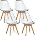 Acrylic Dining Chairs Set of 4, with Soft Cushion, Light Gray | Clear Acrylic Backrest With Soft Padded Seat, Sturdy Wooden Legs. Ideal For Kitchen And Living Room