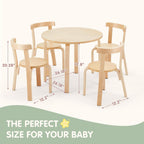 Kids Table and 4 Chairs Set - Round Table and Chair Set for Children, EN71 Certified, Birch Veneer - Wooden Dining Play Set for Children, Durable Wooden Play Table and Chairs, Solid Wood