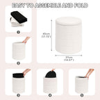PINPLUS Round Storage Ottoman Foot Rest Stool with Tray Velvet Sherpa Folding Storage Ottoman,Boucle Foot Rest for Living Room, Bedroom, Dorm（Cream White）