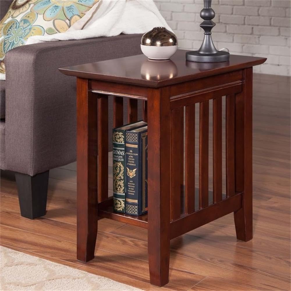 BOWERY HILL Solid Wood Chair Side Table, 22"x14"x22", Walnut Finish, Contemporary Style, Compact Design for Living Room, Bedroom, or Dorm