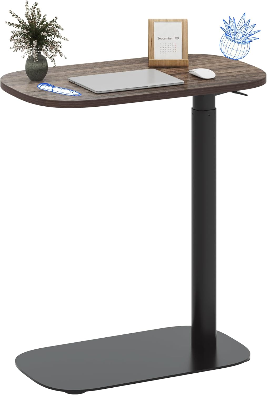 FLEXISPOT Adjustable C Table, Snack Side End Table Sofa Couch Bedside Table Laptop Cart TV Tray Night Stand for Small Space Side Table(23.6" W x 13.8" D,Rustic Brown)