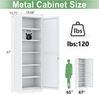 Ckzbx Metal Locker Tall Narrow Storage Cabinet, 67" H Locking Tool File Cabinets Snack Locker Organizer for School Classroom,Bedroom,Gym Home Office,Entryway and Hallway (20" W 1Door White)