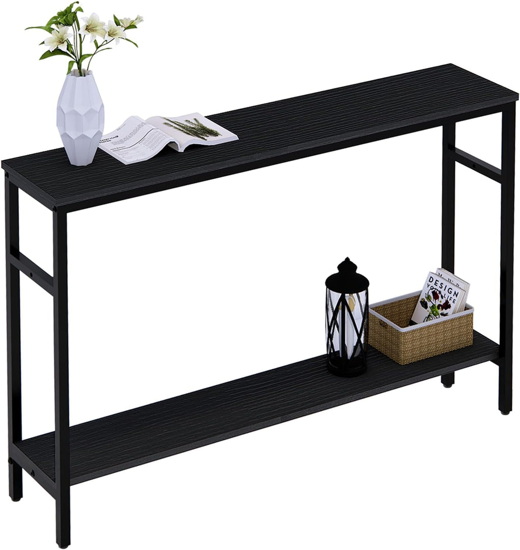 Timberer Narrow Console Table, 47 Inch Sofa Table with Adjustable Shelf | 2-Tier Long Skinny Table for Hallway, Entryway, Living Room, Foyer, Black