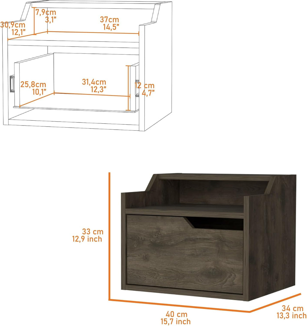 Floating Nightstand with Drawer and Dual-Shelf Display,for Small Spaces