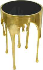 TUP THE URBAN PORT Capri Side End Table, 24.75 Inch Round Glass Top, Antique Gold Finish, Melting Drip Design Base, Modern Glam Accent Table for Living Room, Bedroom and Home Decor Display