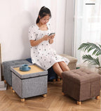 Ottoman with Storage for Living Room Bedroom,12x12inch Square Foot Rest Stool Small Cube Coffee Table with Wood Legs,Folding Storage Chest Footrest Ottoman (Beige)