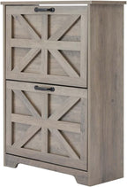 Shoe Cabinet with 2 Flip Drawers, Farmhouse Shoe Storage for Entryway, Wooden Shoe Organizer Cabinet with Adjustable Shelves, Hidden Slim Shoe Cabinet for Hallway, Living Room, Sierra