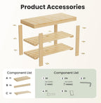 DUMOS Shoe Rack Bench with Storage, 3-Tier Bamboo Entryway Benches, Wooden Shoe Rack Holds Up to 286 lb Storage Organizer, Suitable for Bedroom Living Room Balcony, Classical Wood