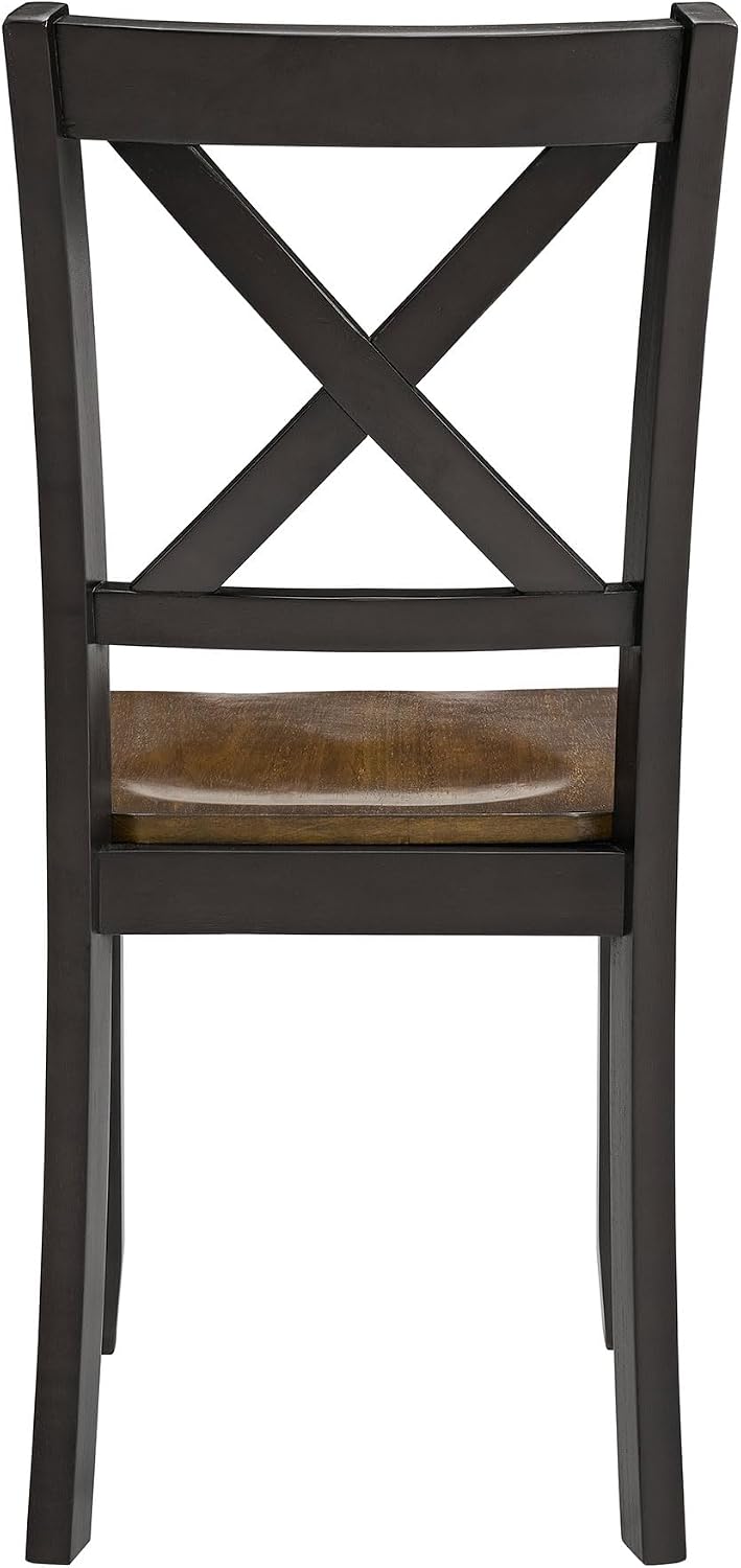 ROME + OAK X-Back Farmhouse Wooden Armless Dining Chairs in Black/Dark Brown, Set of 4 - Indoor Home Kitchen Seating Furniture