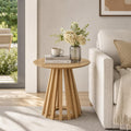HNY Modern Round Fluted End Table, Wood Pedestal Side Table, Drum Accent Bedside Drink Tables for Living Room Bedroom Small Space Couch, Natural