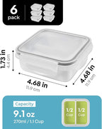 carrotez 2 Compartment Snack Containers, Mini Snack Containers for Mini Fridge, Small Food Storage Containers, Airtight Lids, Reusable, 1.1 cup, 6 PACK
