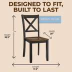 ROME + OAK X-Back Farmhouse Wooden Armless Dining Chairs in Black/Dark Brown, Set of 4 - Indoor Home Kitchen Seating Furniture