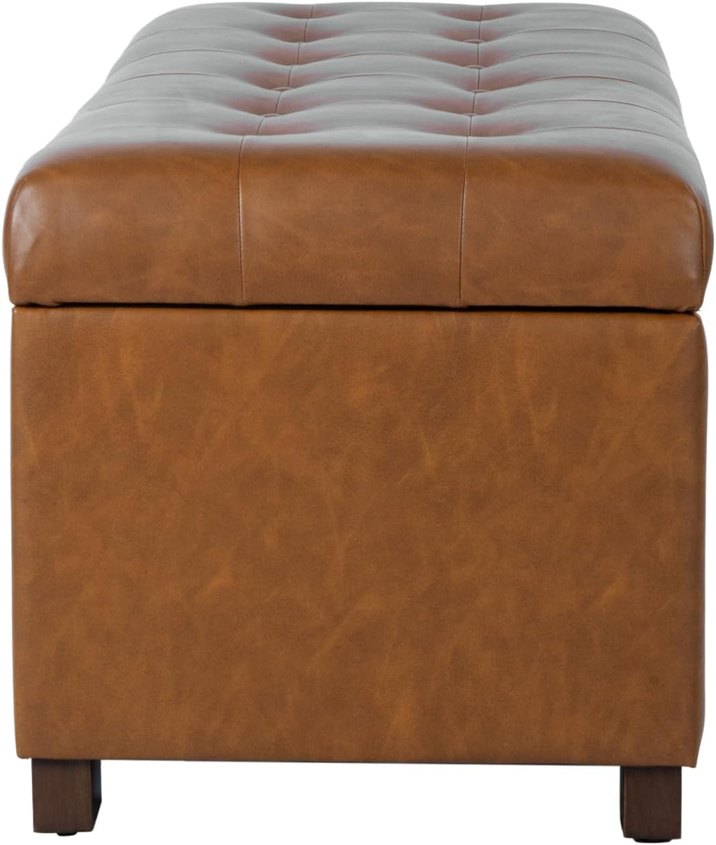 HomePop 46" Tufted Storage Bench - Vintage Saddle Brown