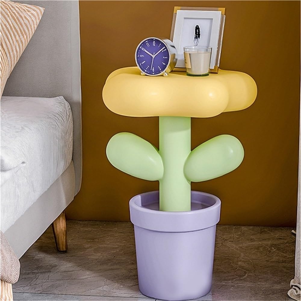 Resin Flower-Shaped Side Table, Distinctive End Table for Apartment Decor, Funky Coffee Table, Cute Small Nightstand for Bedroom, Living Room(Yellow)