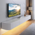 Floating TV Stand,47-118" Wall Mounted TV Shelf, Floating TV Consolewith Flip-Down Doors & Drawers, Modern TV Media Console Center Large Storage TV Stand (White-Led, 47.24")