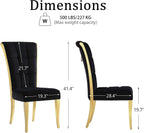 ACEDÉCOR Black and Gold Dining Chairs, Black Velvet Upholstered Chairs with Ring Pull, High Back Dining Chairs with Polished Gold Legs(Set of 2)