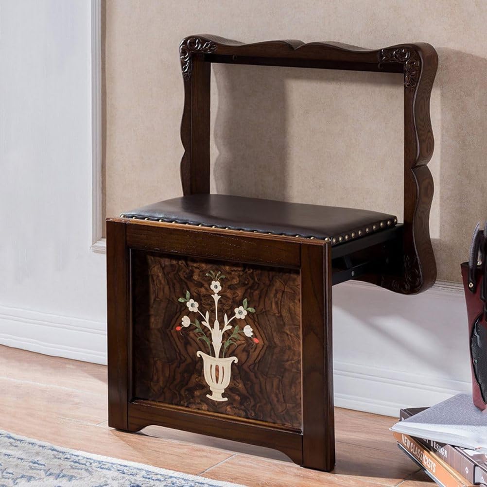 Wall Mounted Shoe Changing Stool Made of Solid Wood Wall Seat Folding, Space Saving Invisible Shoe-Changing Stool, for Entrance Bathroom Bedroom,B
