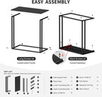 C-Shaped Side Table, Modern End Table with Metal Frame, Space Saving Design for Living Room，Large Surface Couch Table for Bedroom, and Home Office，24 x 12 x 24 inches (Black)