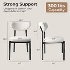 Dining Chairs, Modern Upholstered Fabric Kitchen Chairs | Textured Fabric, Curved Back, Upholstered Seat, Metal Frame, Dining Room, Kitchen, Breakfast Nook, Restaurant, White