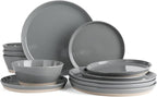 Famiware Saturn Speckled Dinnerware Sets for 4 (12 Pieces), Stoneware Plates and Bowls Dish Set - Chip and Scratch Resistant, Microwave and Dishwasher Safe, Dark Gray
