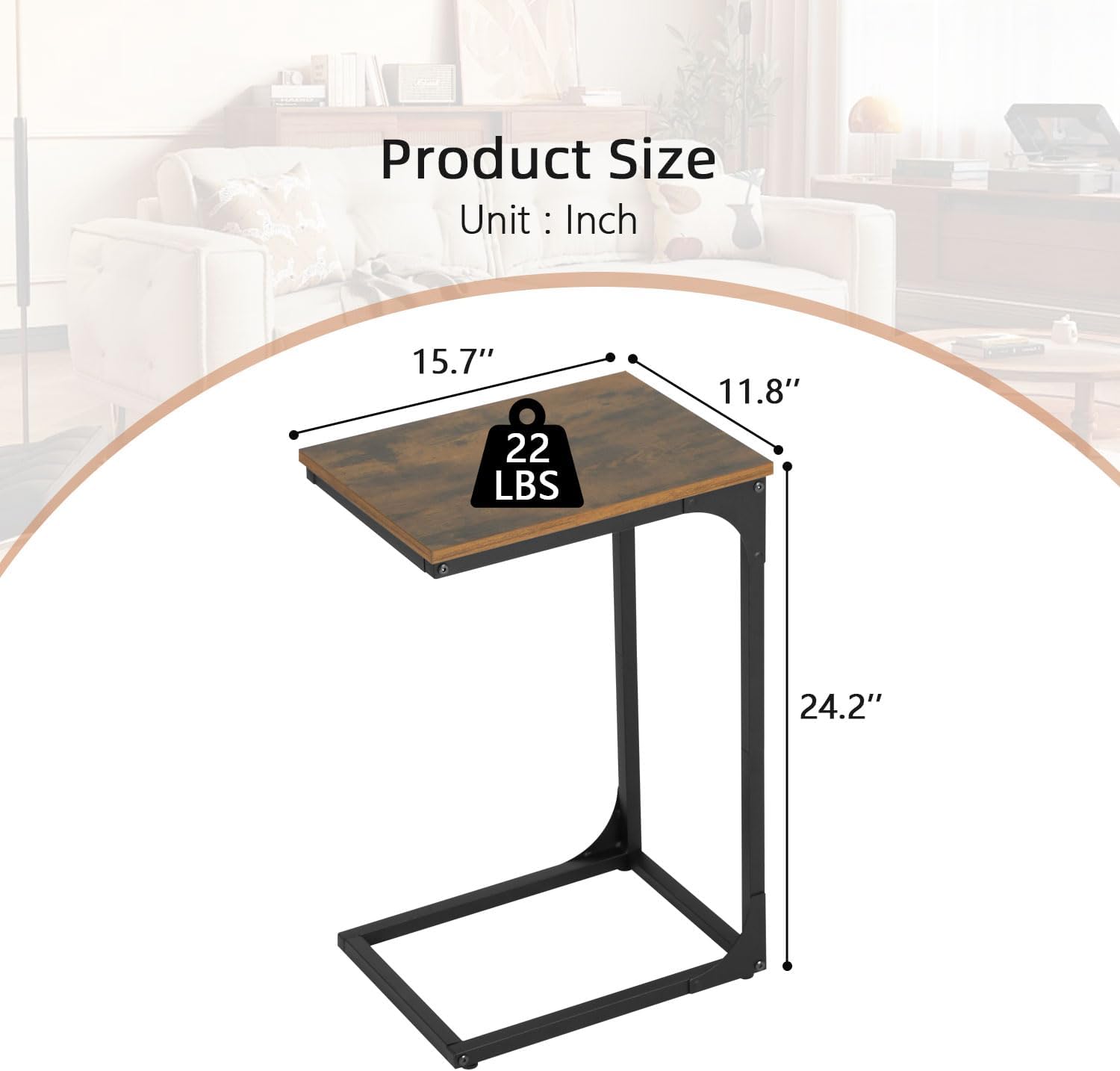 C Shaped End Tables Set of 2,Sofa Table with Metal Frame,Couch Tables with Adjustable Feet,Modern C-Design Small Side Table for Small Space, Side Tables for Living Room, Bedroom