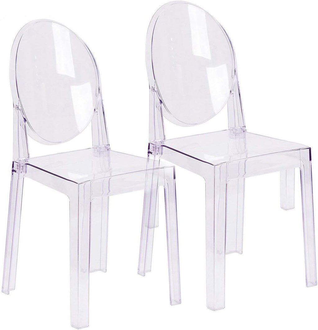 2xhome Ghost Dining Chair with Oval Back | Transparent Acrylic Accent Side Chair for Kitchen, Living Room, Vanity, or Event Seating | Non Stackable (Set of 2, Clear)