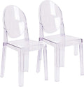 2xhome Ghost Dining Chair with Oval Back | Transparent Acrylic Accent Side Chair for Kitchen, Living Room, Vanity, or Event Seating | Non Stackable (Set of 2, Clear)