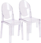 2xhome Ghost Dining Chair with Oval Back | Transparent Acrylic Accent Side Chair for Kitchen, Living Room, Vanity, or Event Seating | Non Stackable (Set of 2, Clear)