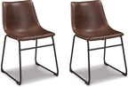Signature Design by Ashley Centiar Mid-Century Dining Chair Set of 2, Brown | Contoured faux leather bucket seats, Matte black tubular metal base, Optimized for compact kitchen and eat-in spaces