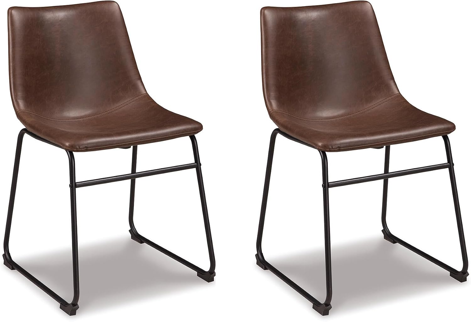 Signature Design by Ashley Centiar Mid-Century Dining Chair Set of 2, Brown | Contoured faux leather bucket seats, Matte black tubular metal base, Optimized for compact kitchen and eat-in spaces