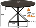 IDEALHOUSE 47 Inch Round Dining Table for 4, Farmhouse Kitchen Table with Metal K-Base, Black Circle Wood Table for Dining Room, Kitchen, Apartment & Living Room (Table Only)