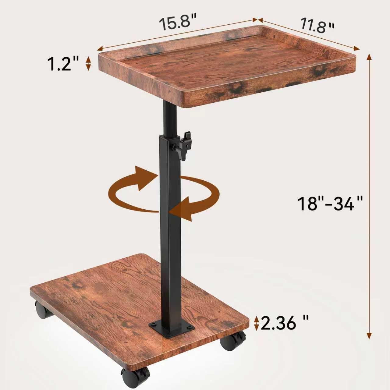 C Table Side Table Adjustable Height, 360°Swivel TV Tray Table with Wheels, Small Table for Eating, Dinner, C Shaped End Tables Living Room and Bedroom for Sofa, Couch, Bed,Chair, Snack