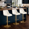Barstools Set of 3, Golden-Cream, Adjustable Swivel Bar Stools | With Back, Armless Upholstered, Gold Bar Stool with Velvet Seat, For Kitchen Island/Cafe/Dining