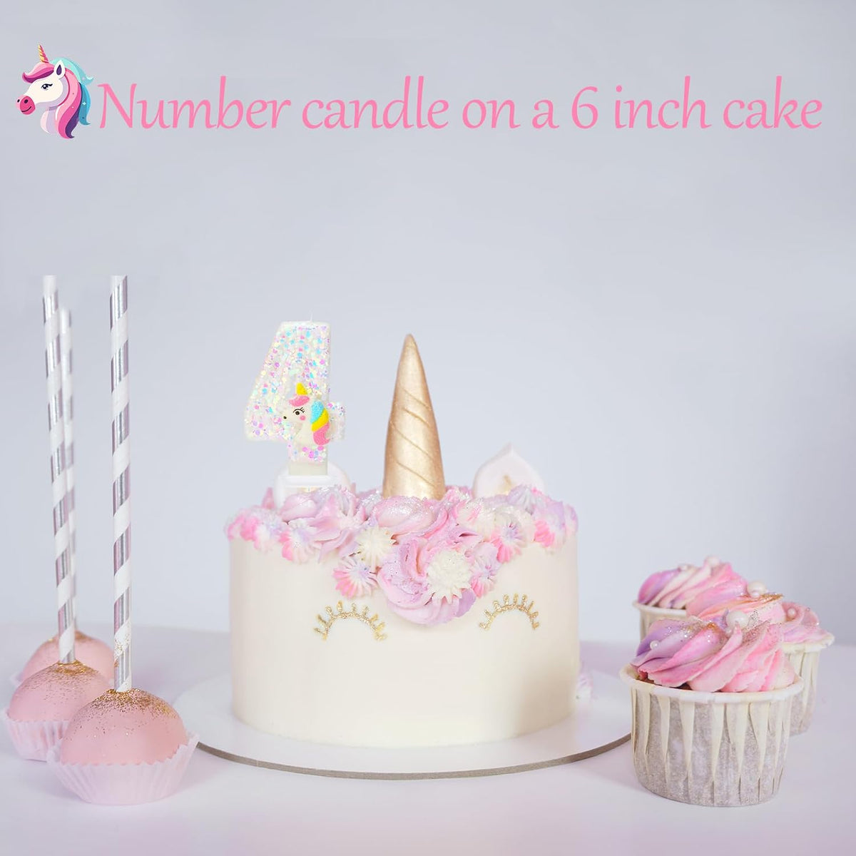 Birthday Candles for Girl - Number 4 Candle for Cake, Unicorn Party Supplies, Birthday Decorations for Cake Topper, Cartoon Theme Party Supplies