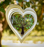 ISEO Silver Heart Wind Spinner for Yard and Garden, Hanging Outdoor Decor, Porch and Patio Decorations, Weather Resistant, 12”