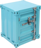 Side Table, Industrial Wind Container Cabinet Iron Bedside Table Vintage Container Design Cabinet with Combination Lock for Bedroom, Living Room, Garage, Bar (Blue)