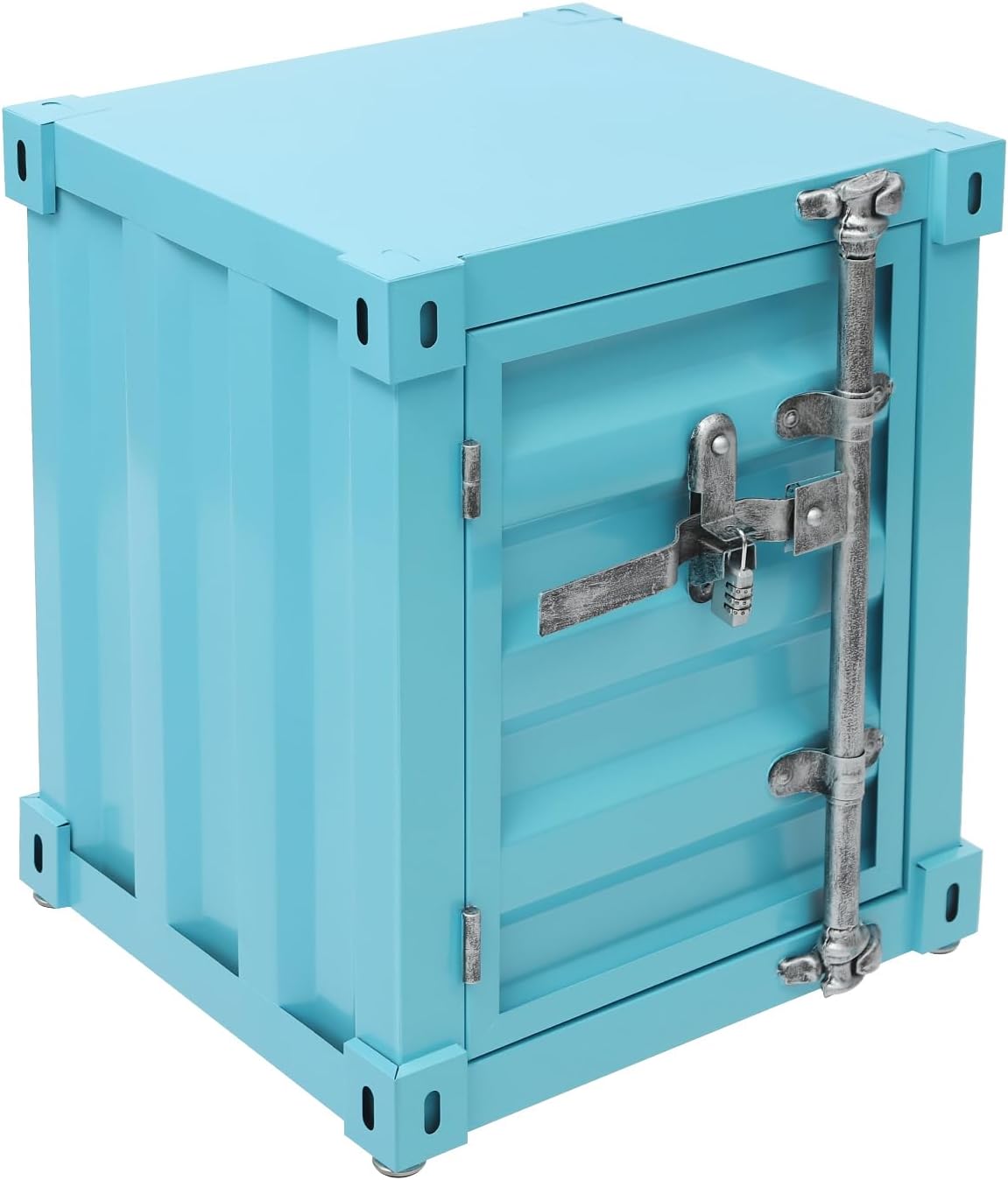 Side Table, Industrial Wind Container Cabinet Iron Bedside Table Vintage Container Design Cabinet with Combination Lock for Bedroom, Living Room, Garage, Bar (Blue)