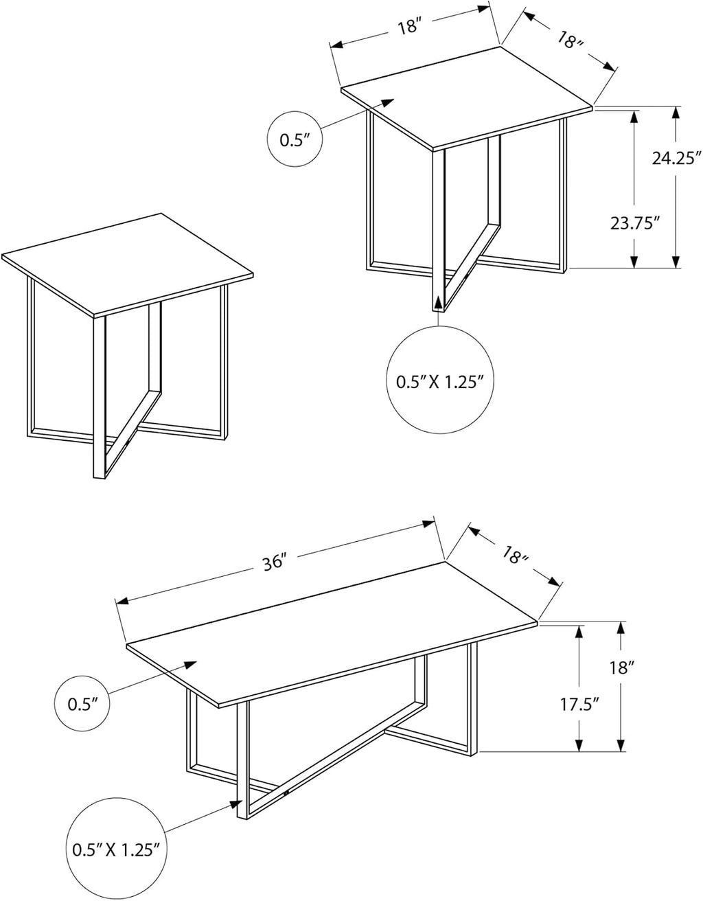 Dark Brown Laminate 3-Piece Table Set with Black Metal Base Coffee Table and Matching End Tables for Modern Living Room Contemporary Style Furniture Easy Assembly