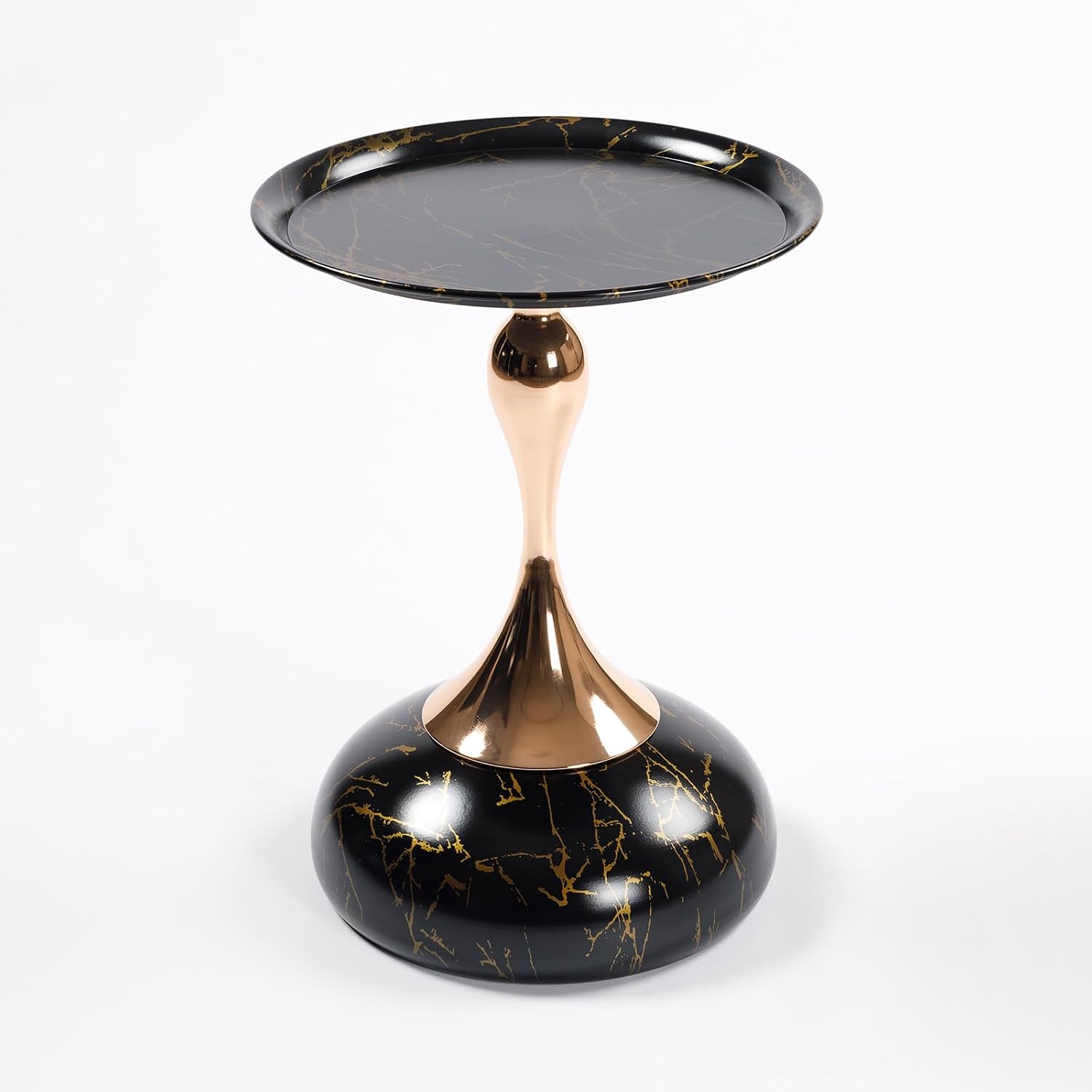 Metal Side Table, Modern Round Side End Table Metal Pedestal Side Table Coffee Table, Corner Accent Table Fluted Circle Decorative Drink Martini Table for Living Room (Black Marble)