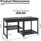 DreamDashio Set of 2 Small Shoe Storage Benches with PU Leather Cushion, 3-Tier Shoe Rack Organizer for Entryway, Metal Mesh Shelves, Holds Up to 300 lbs, Black (31.5"x11.4"x17.5")