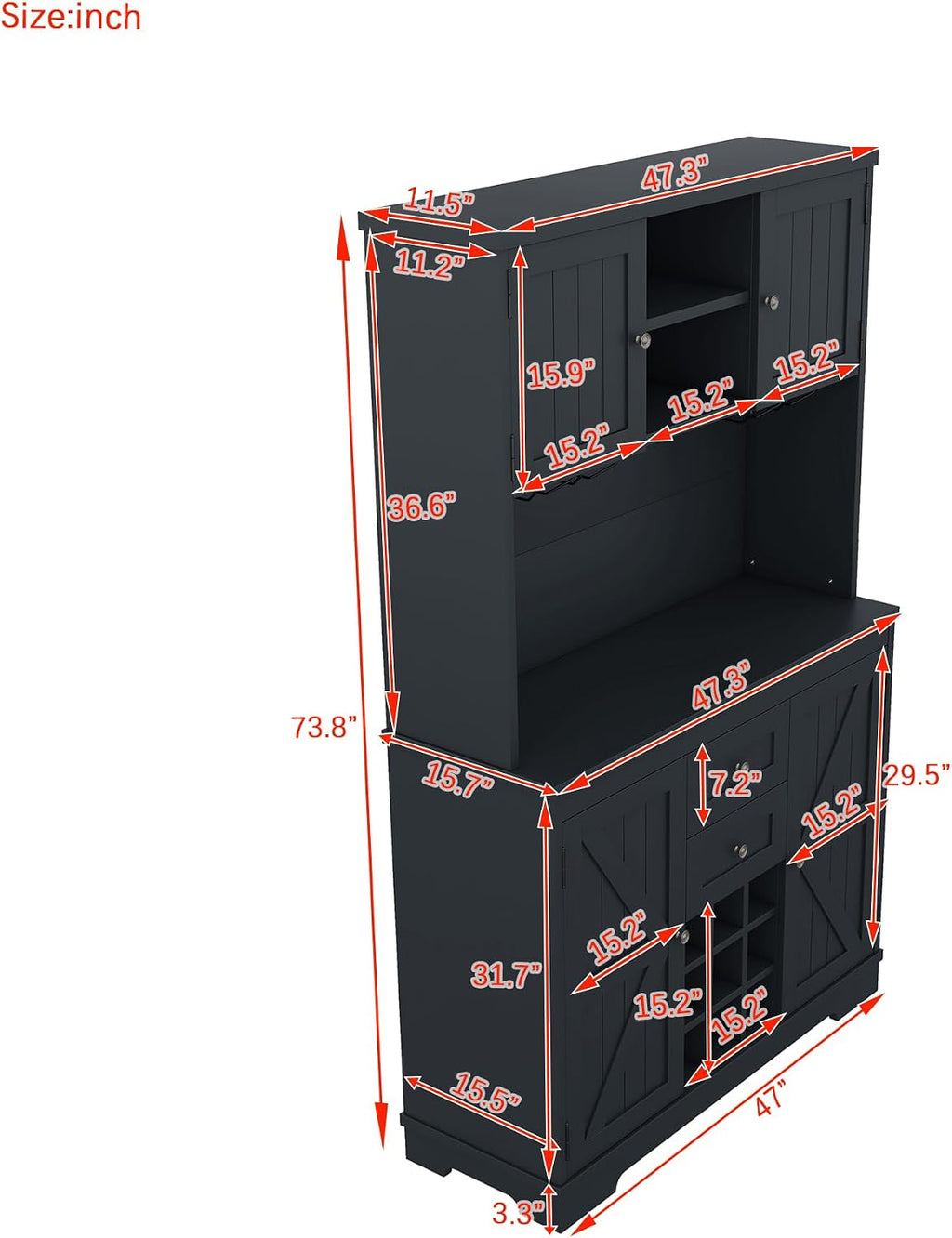 Merax 73.8" Kitchen Pantry Storage Cabinet, Freestanding Larder Cupboard, Kitchen Hutch Cabinet with Drawers Shelves and Cabinets, Buffet Cabinet Wine & Glass Racks for Dining Room, Living Room, Blue