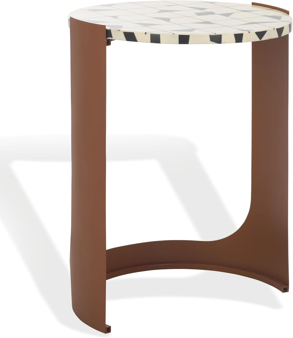 SAFAVIEH Couture Collection - Tomlinson Brown & White Metal Accent Table, Sculptural Modern Side Table, High-Gloss Resin Round Top, Fully Assembled (SFV6805B)