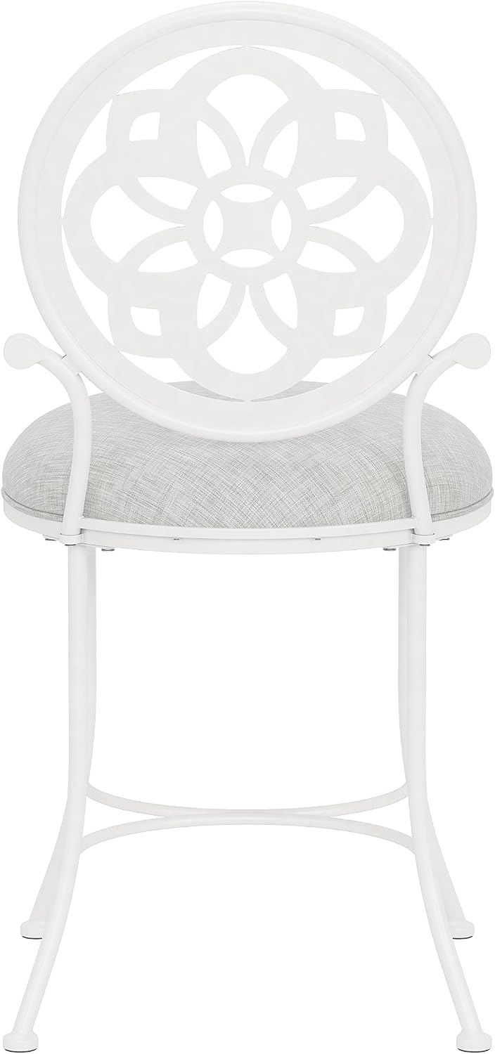 Hillsdale Marsala Metal Vanity Stool with a Circular Geometric Back Design, Off White