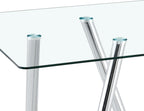 Glass Dining Table for 4 6 8 Pepole,71 Inch Rectangle Kitchen Dining Room Table with 0.39" Thick Tempered Glass Tabletop & Metal Legs, Modern Glass Top Silver Dinner Table for Dining Room